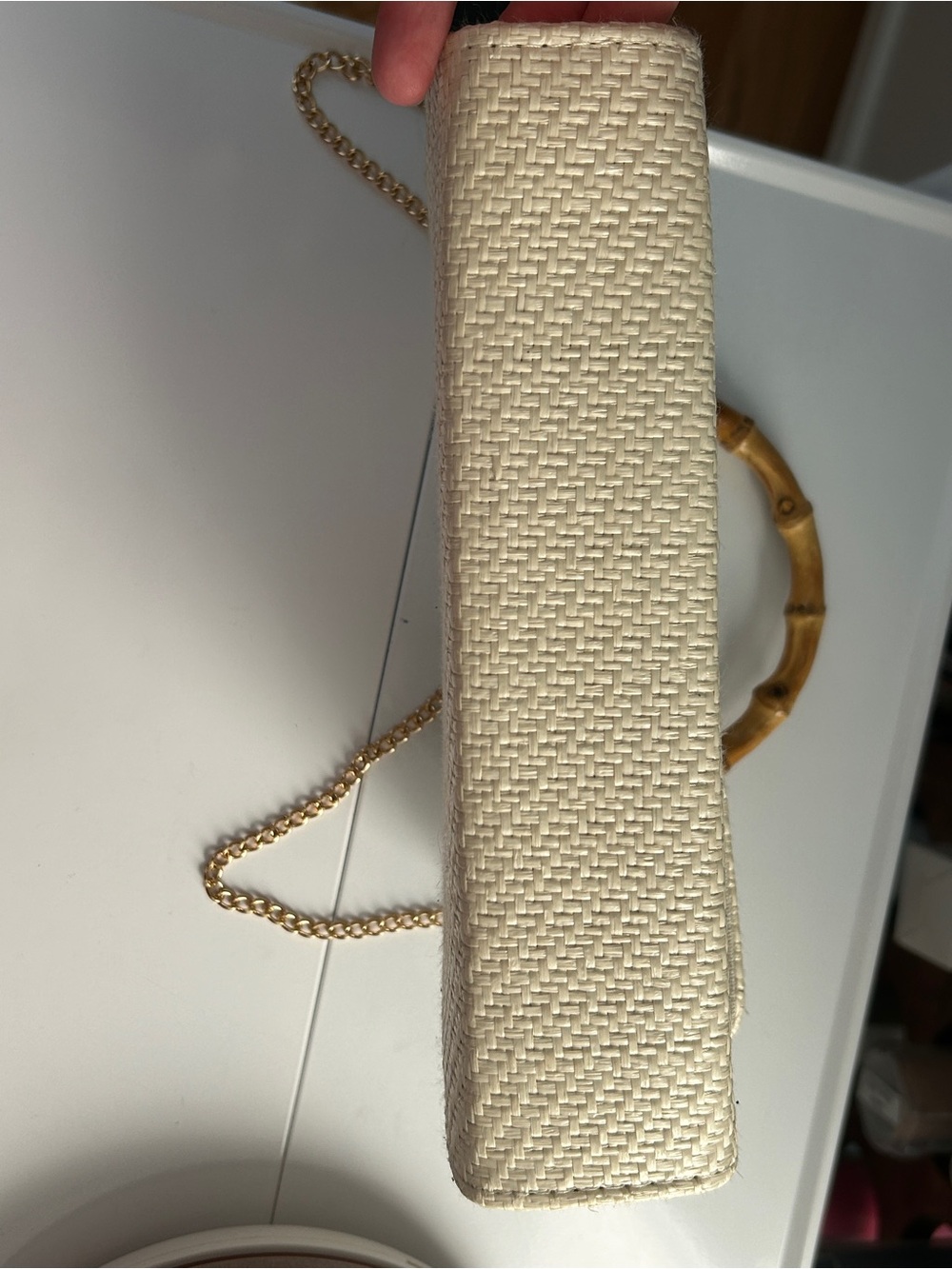 Tommy Bahama Straw Purse Bamboo Top Handle Bag Horsebit Chain Crossbody - Picture 5 of 11